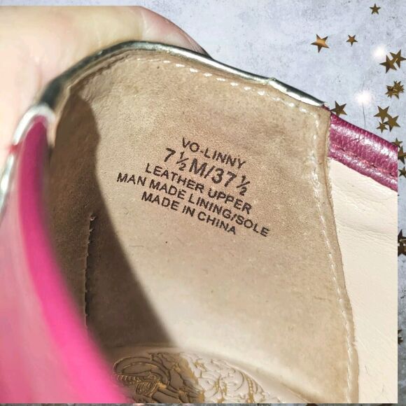 Vince Camuto Cap Toe Flat Sz 7.5 M Red Wine Leather Gold Flash Toe Holiday Ready - Picture 5 of 8